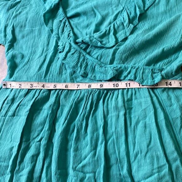 Roxy Second Look Dress Sz L Turquoise Blue coastal cowgirl boho gauze - Picture 9 of 11